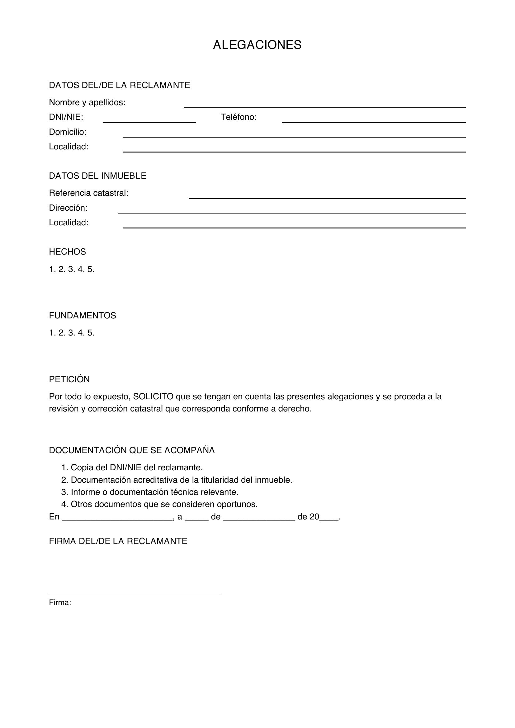 Modelo Escrito Alegaciones Catastro