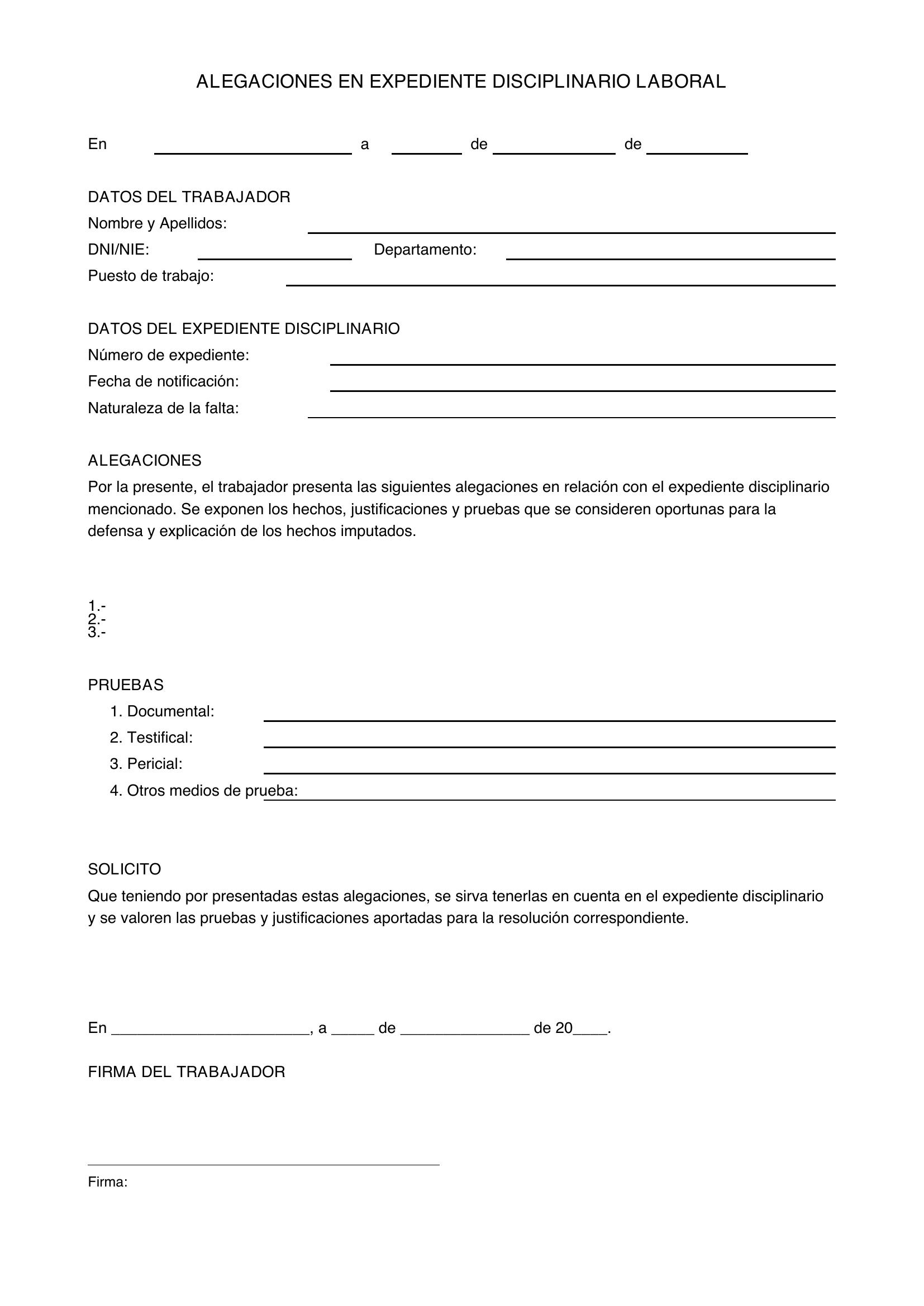 Modelo Escrito Alegaciones Expediente Disciplinario Laboral