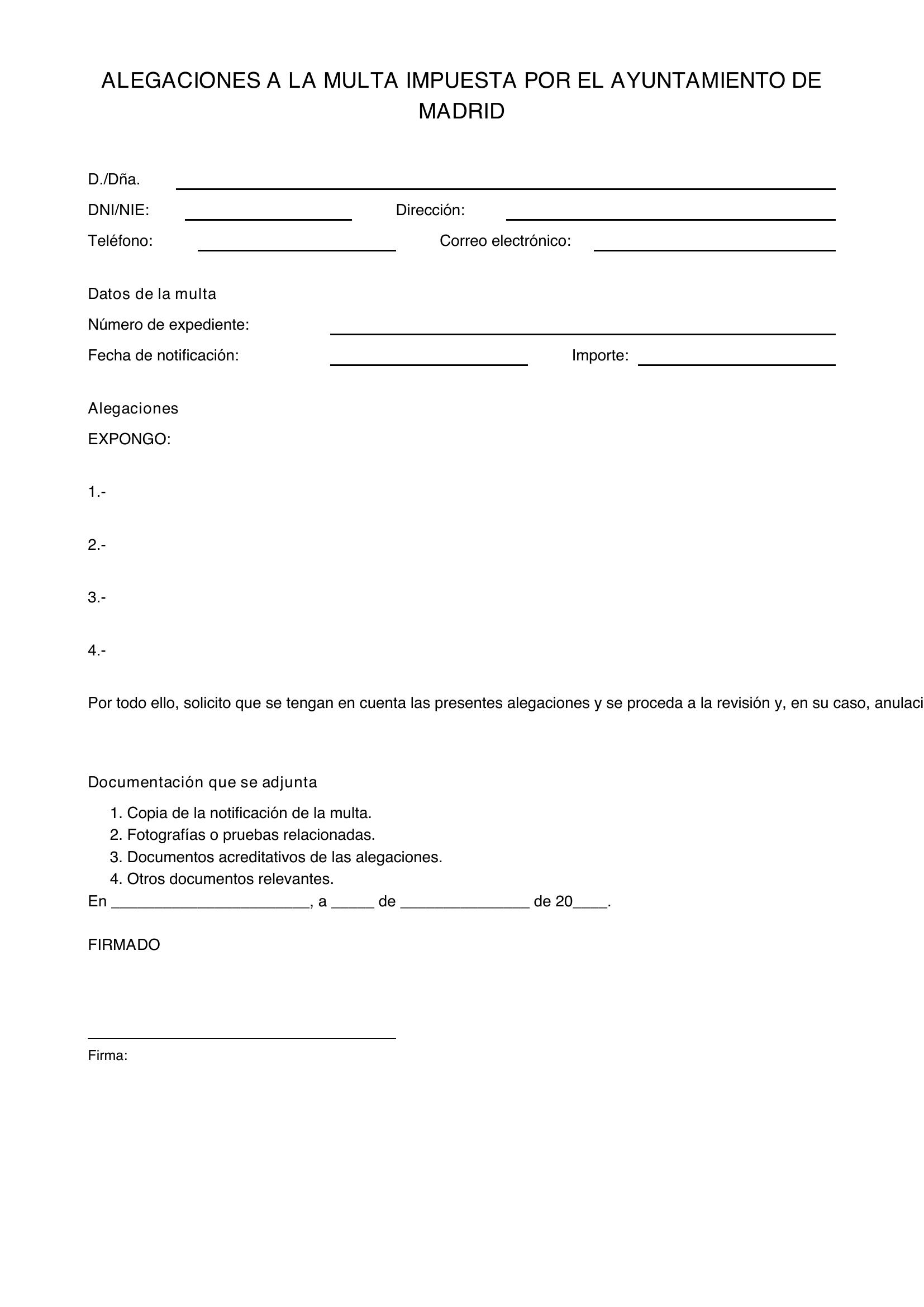 Modelo Escrito Alegaciones Multa Ayuntamiento Madrid