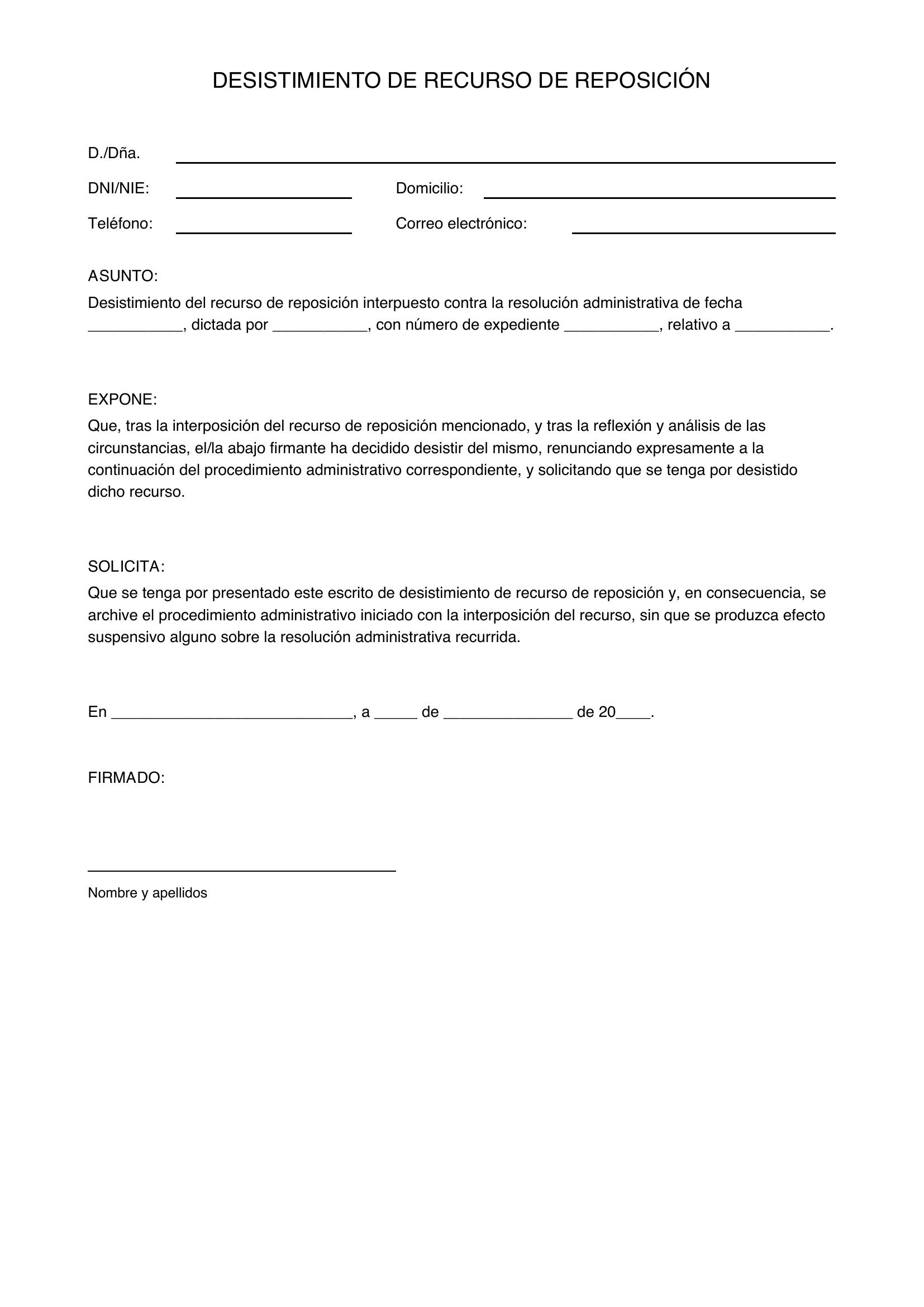Modelo De Desistimiento De Recurso De Reposición