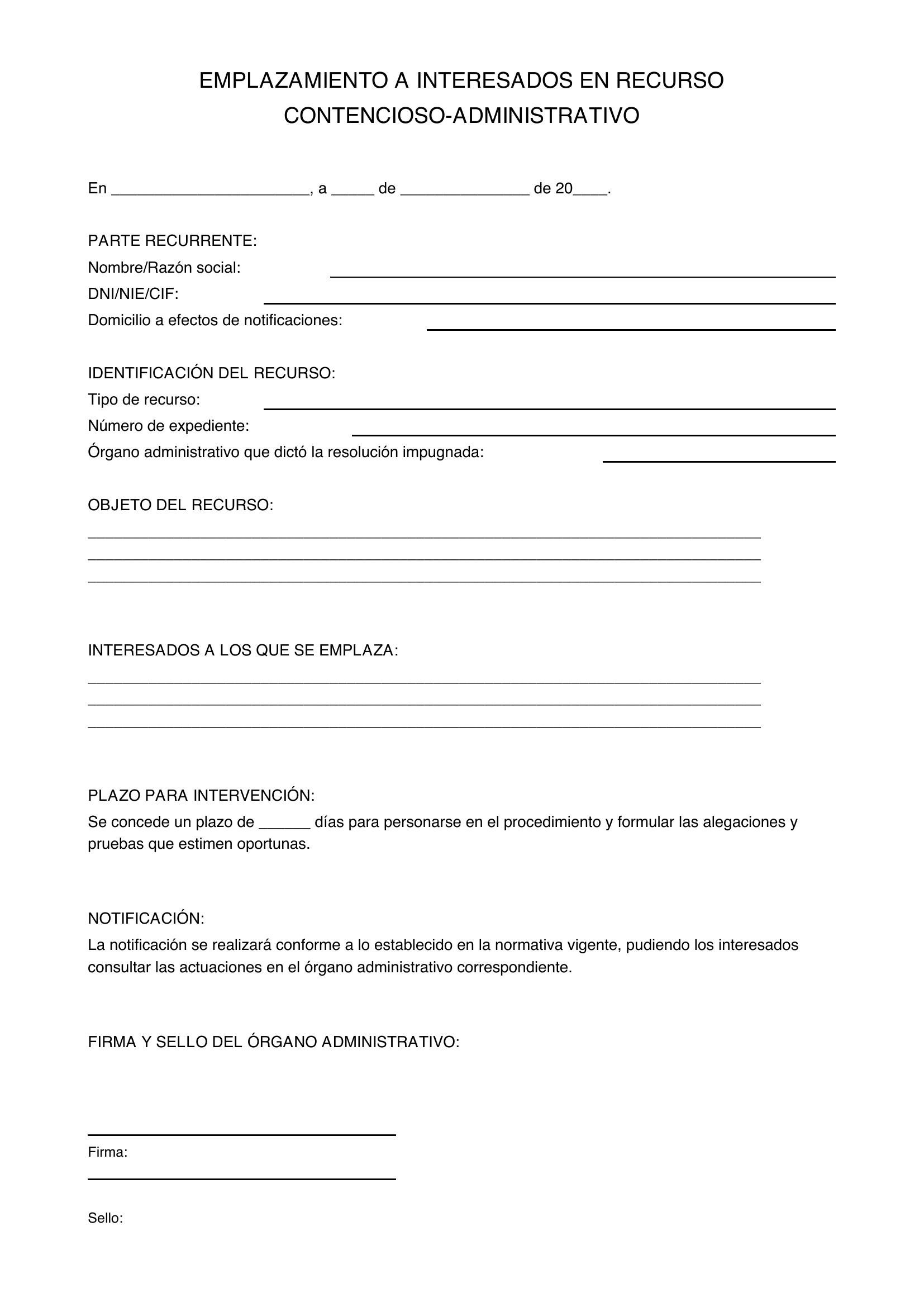 Modelo Emplazamiento Interesados En Recurso Contencioso-Administrativo