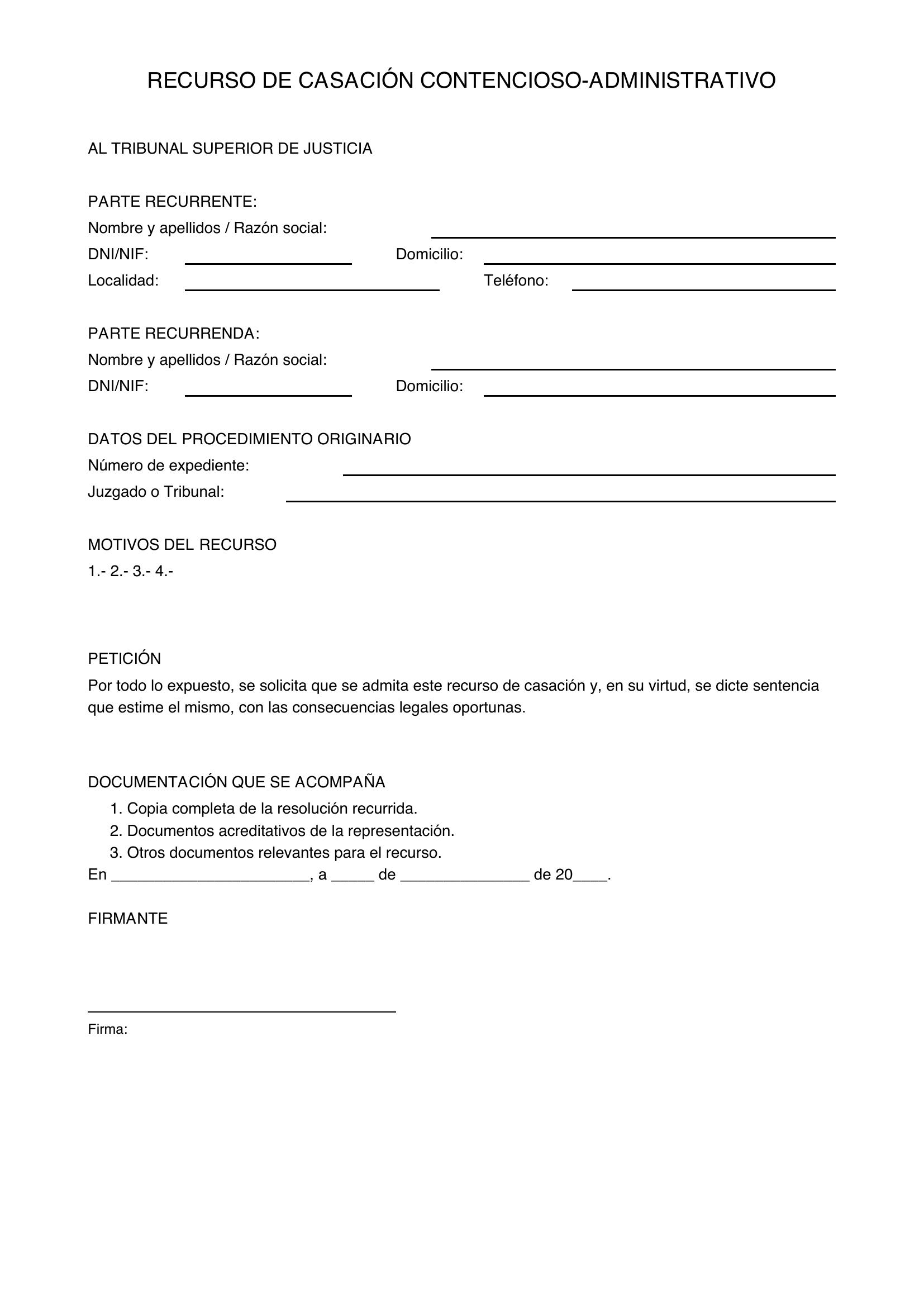 Modelo Escrito Preparación Recurso Casación Contencioso-Administrativo