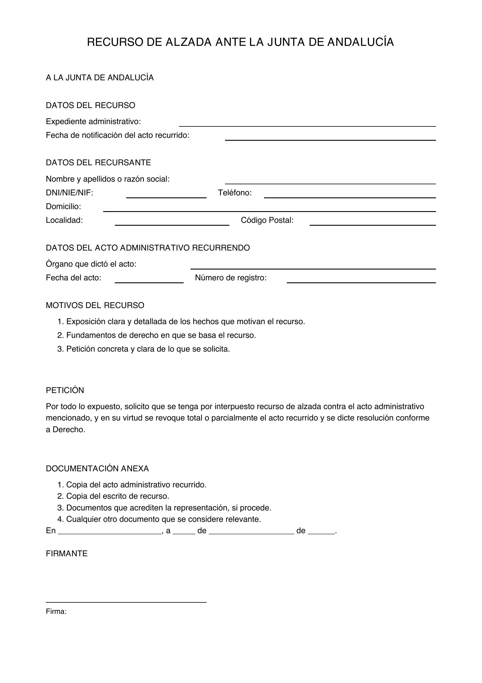 Modelo Recurso Alzada Junta Andalucía