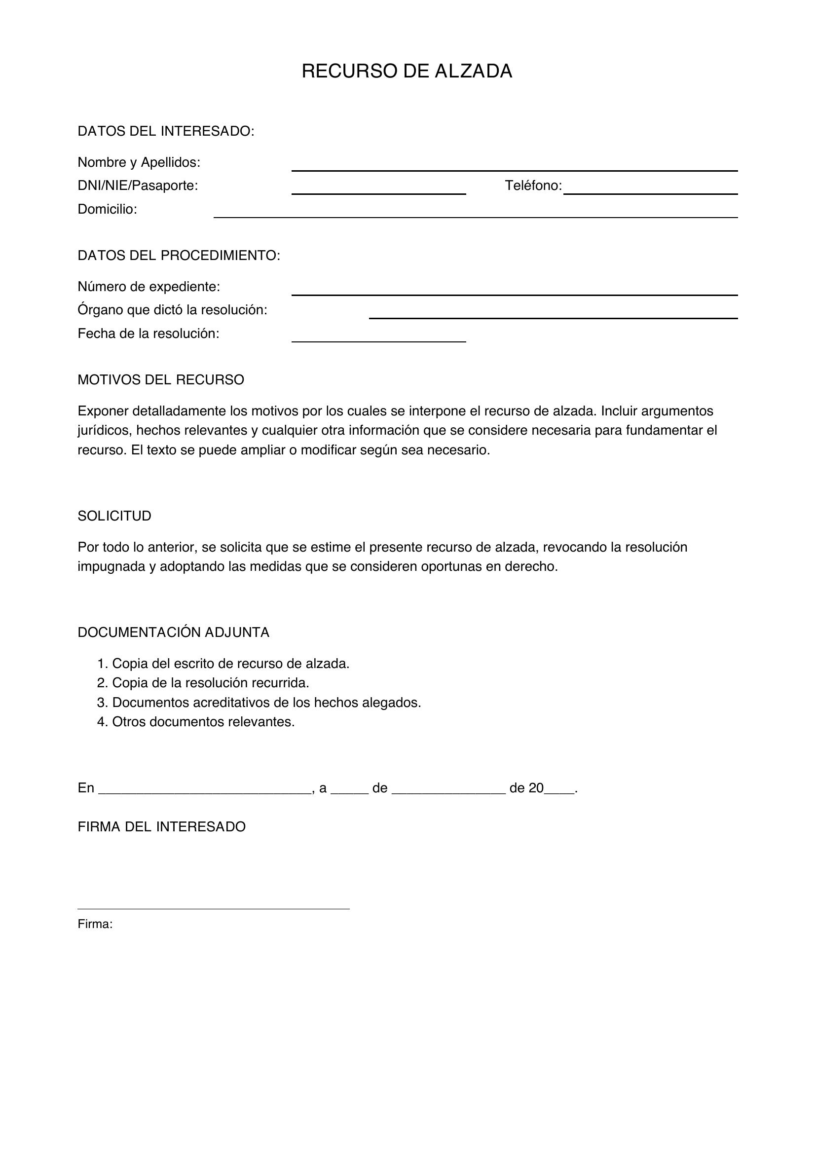 Recurso Alzada Oposiciones Ejemplos