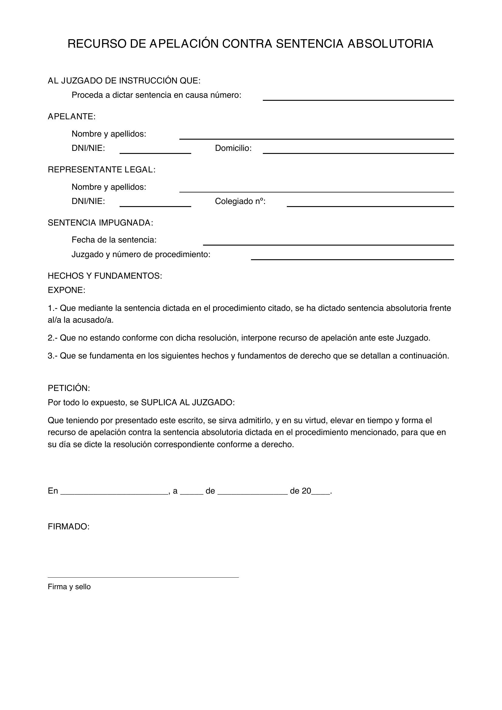 Modelo Recurso Apelación Contra Sentencia Absolutoria