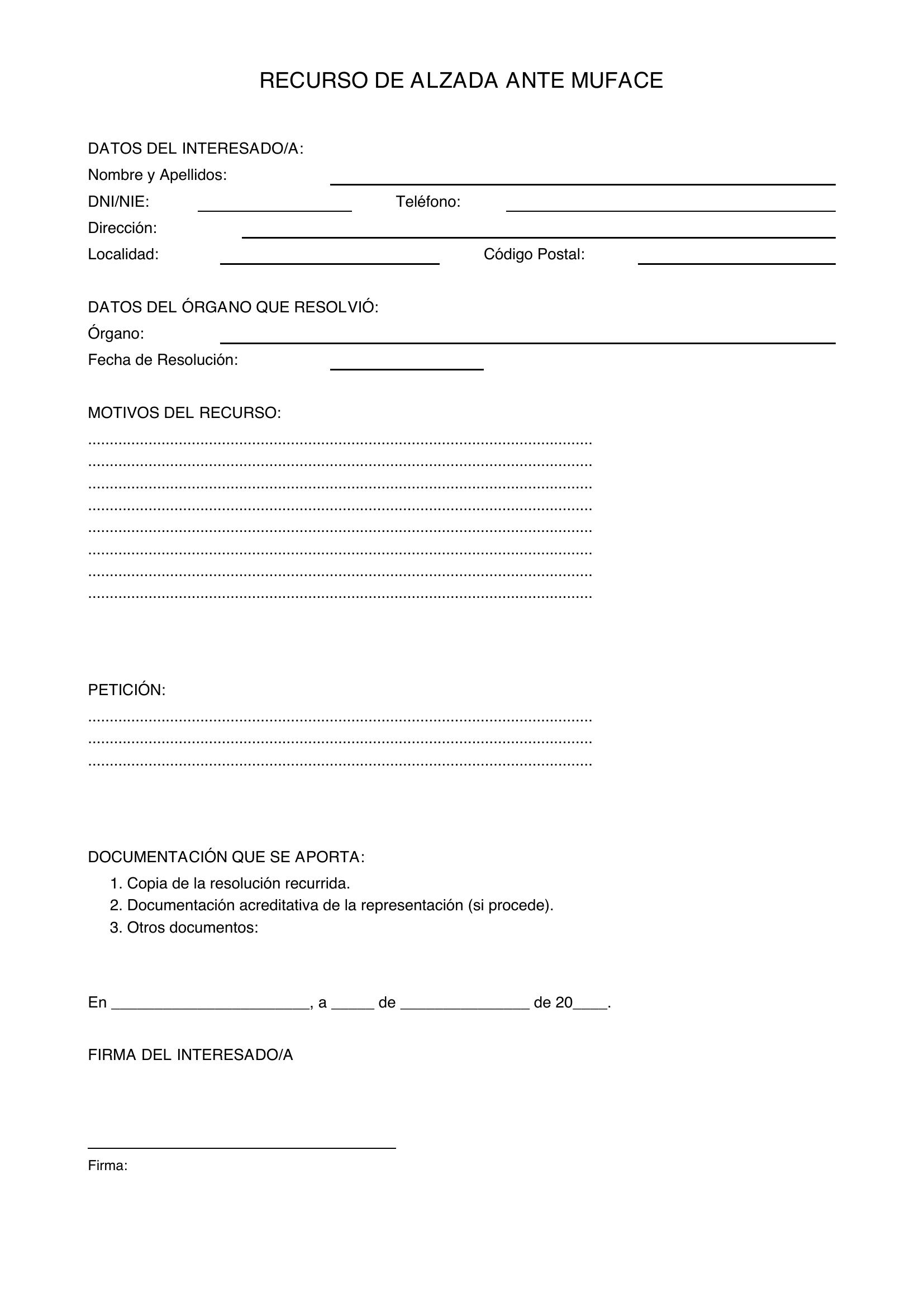 Modelo Recurso De Alzada Muface