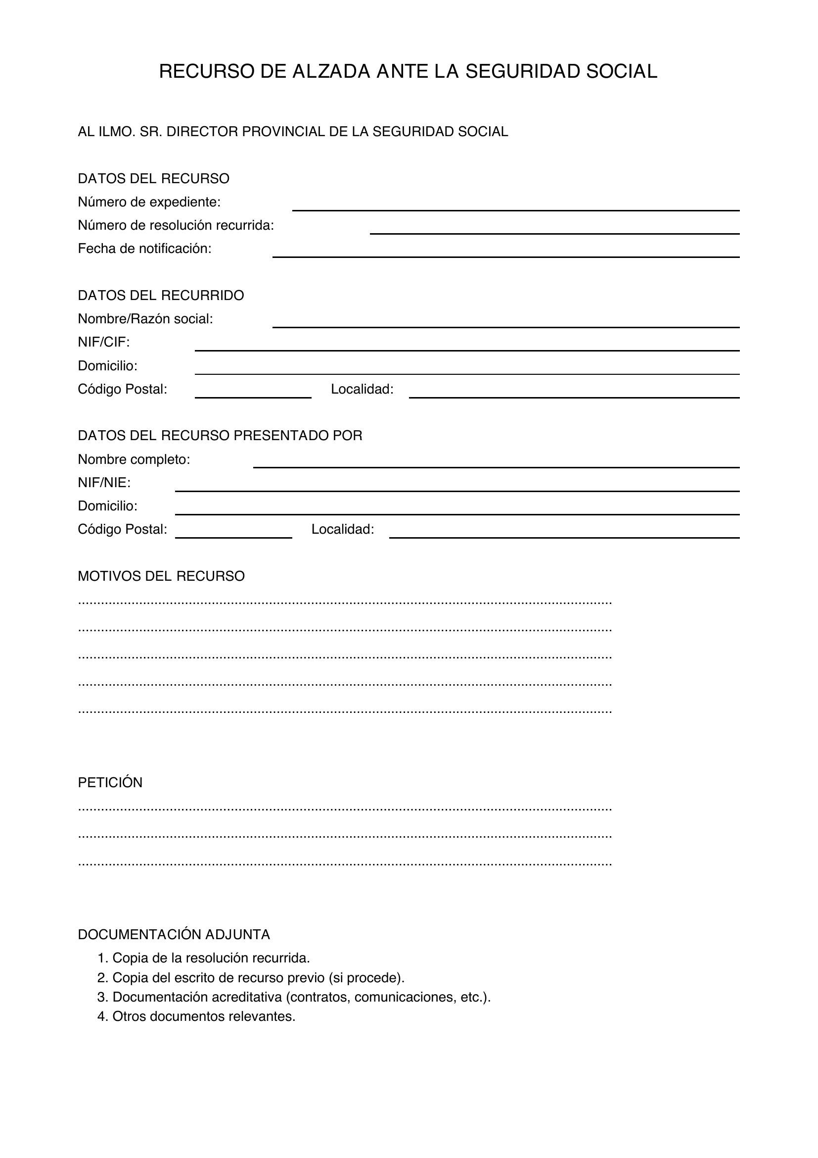 Modelo Recurso De Alzada Seguridad Social