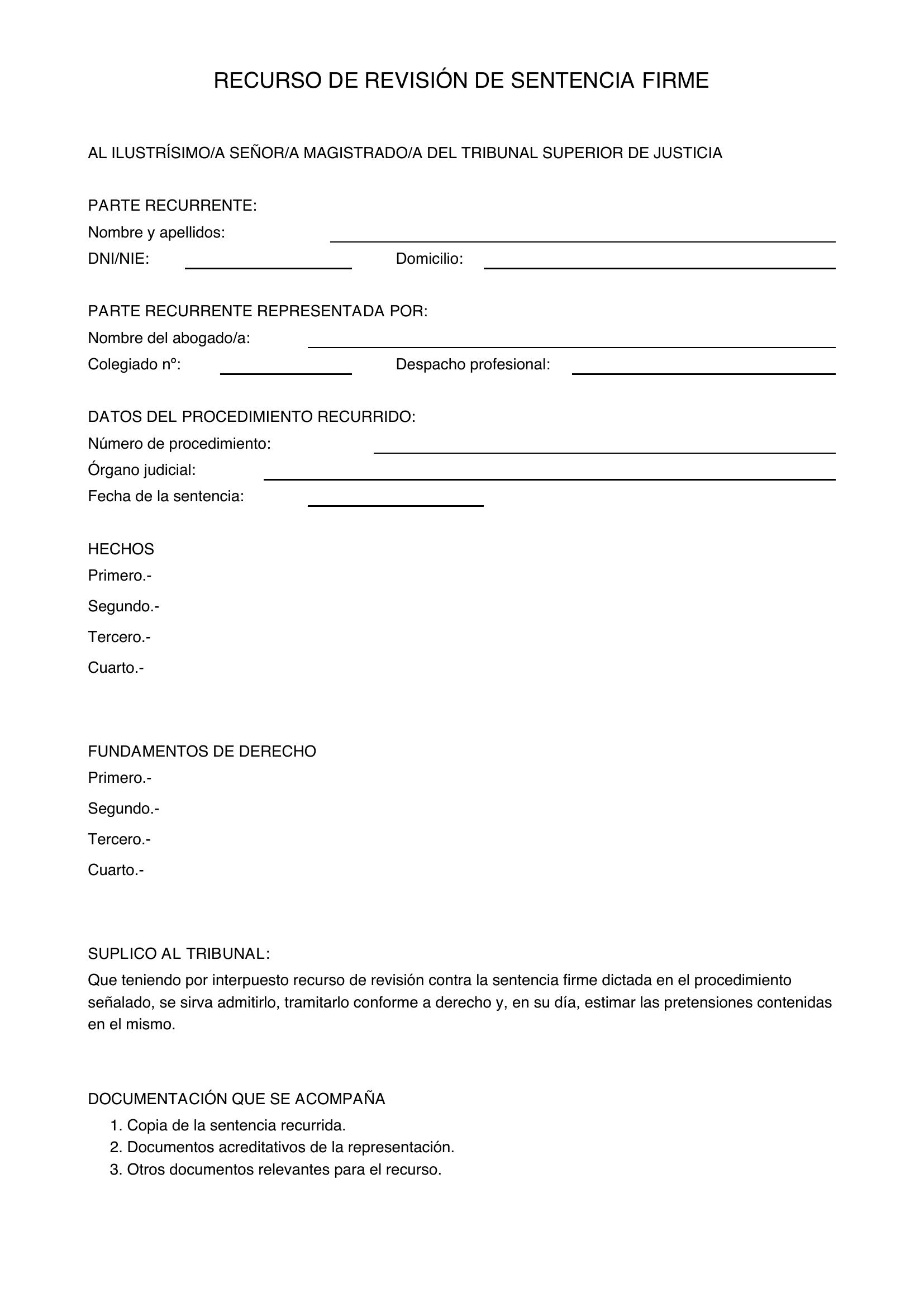 Modelo De Recurso De Revisión De Sentencia Firme