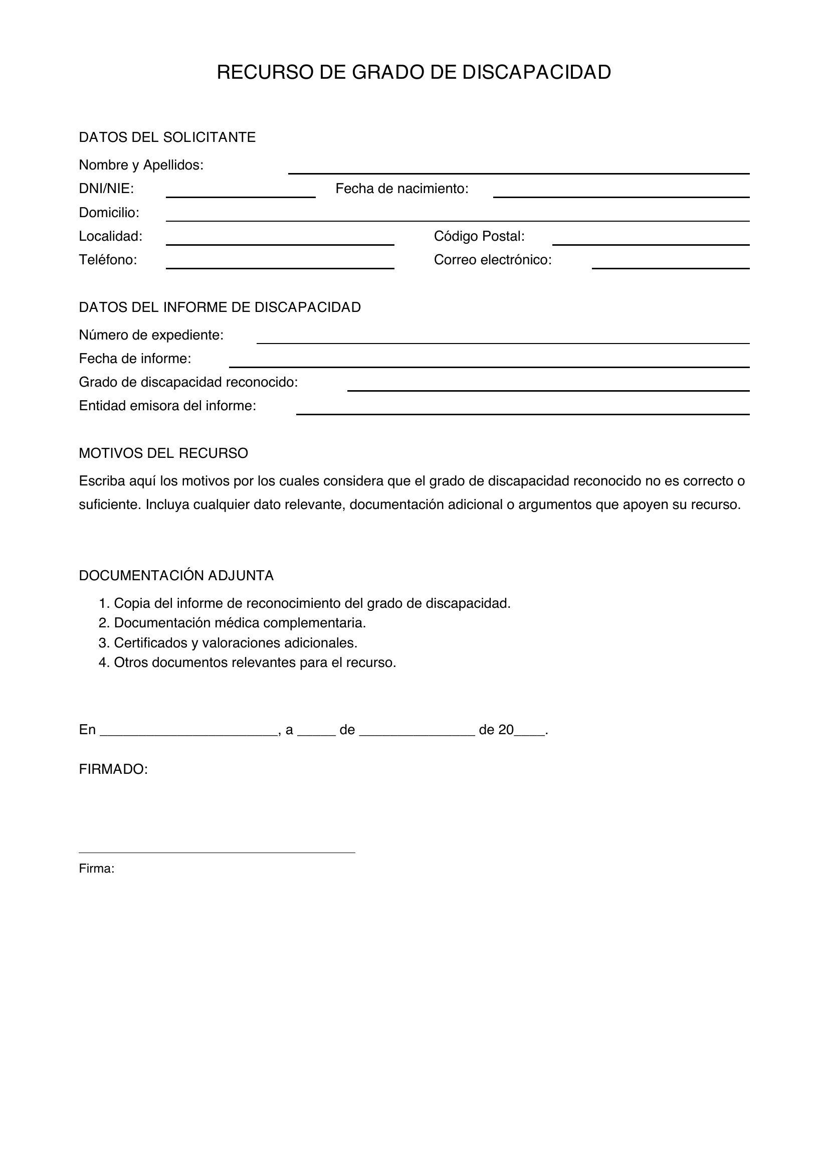 Modelo Recurso Grado De Discapacidad