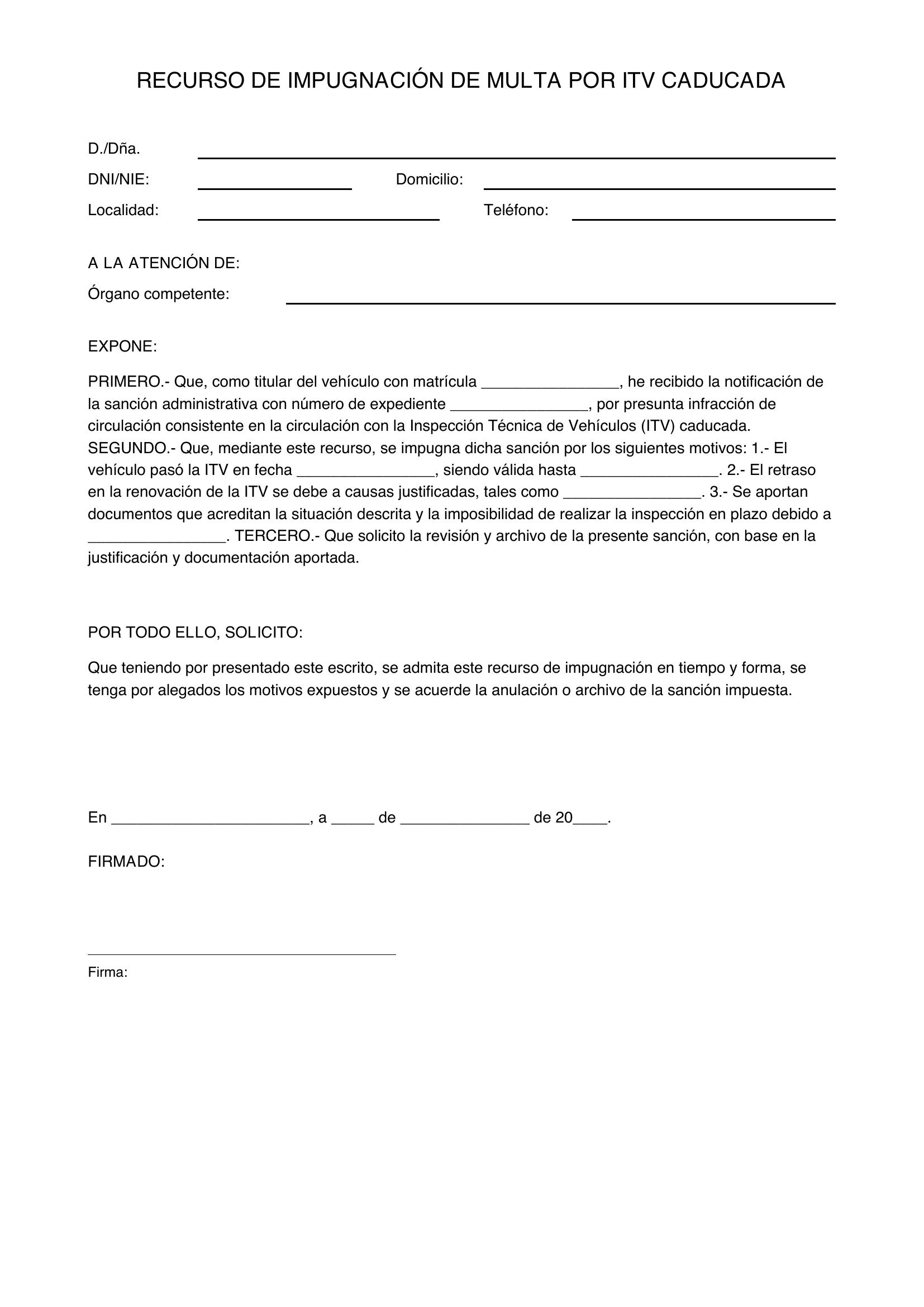 Modelo Recurso Multa Itv Caducada