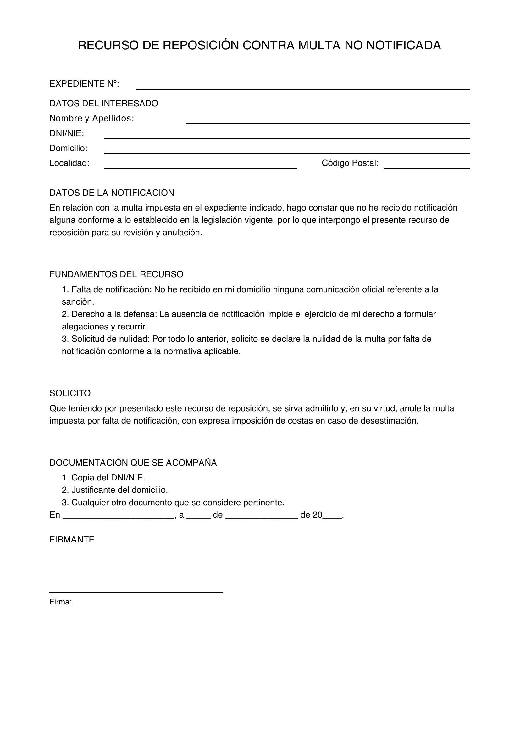 Modelo Recurso Multa No Notificada