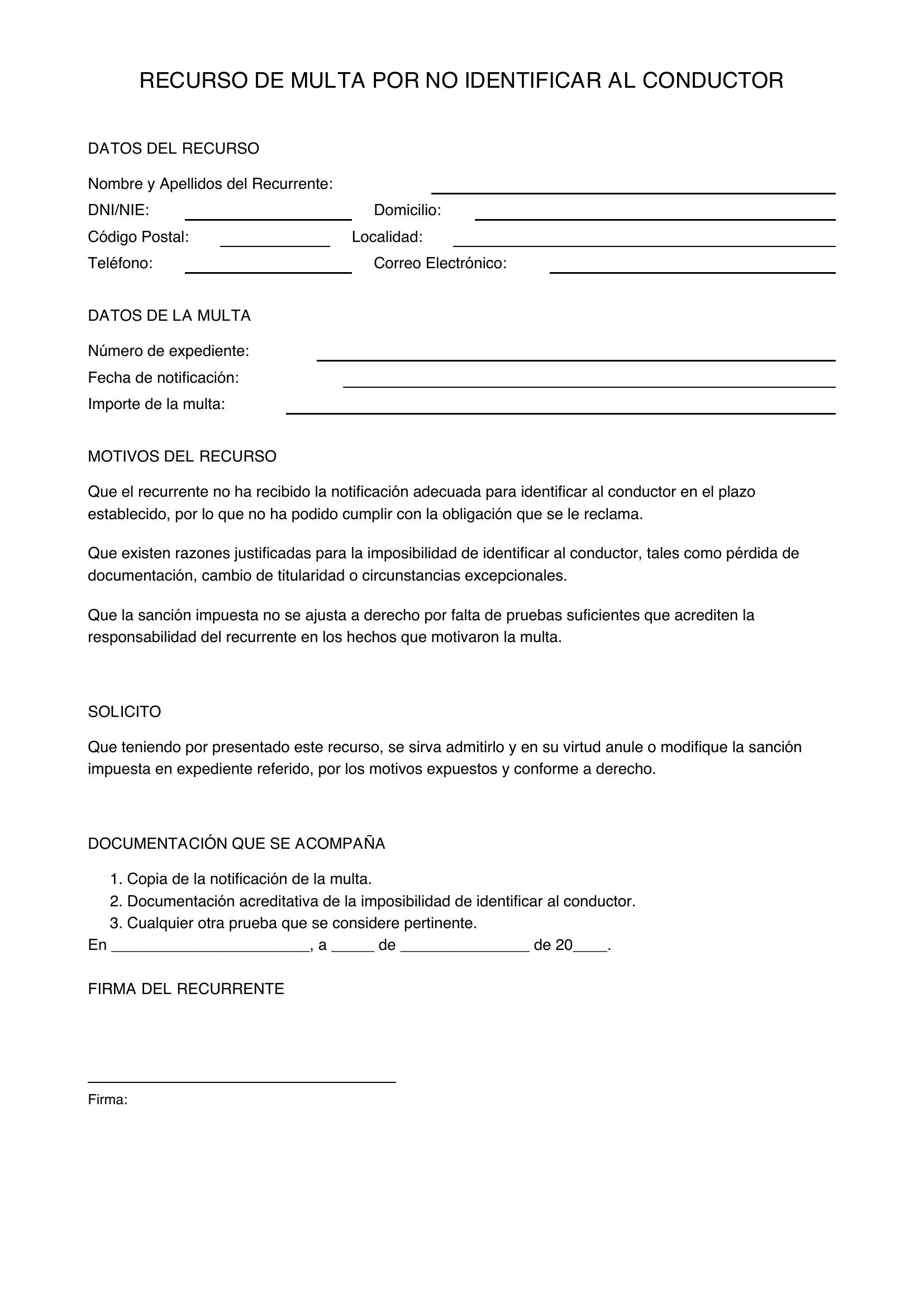 Modelo Recurso Multa Por No Identificar Al Conductor