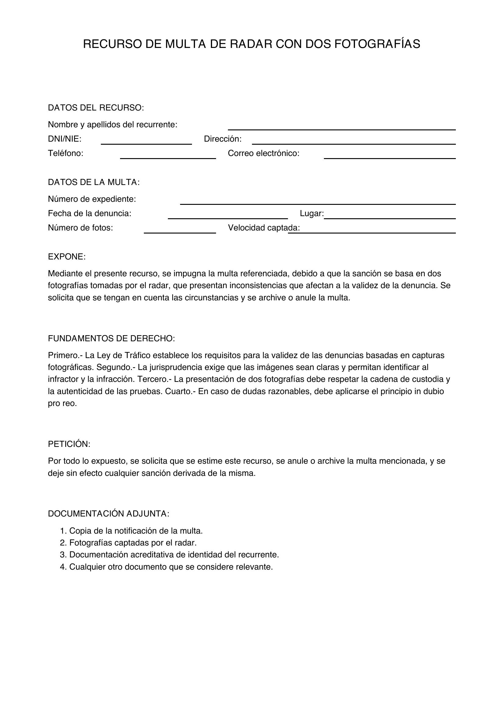 Modelo Recurso Multa Radar Dos Fotos