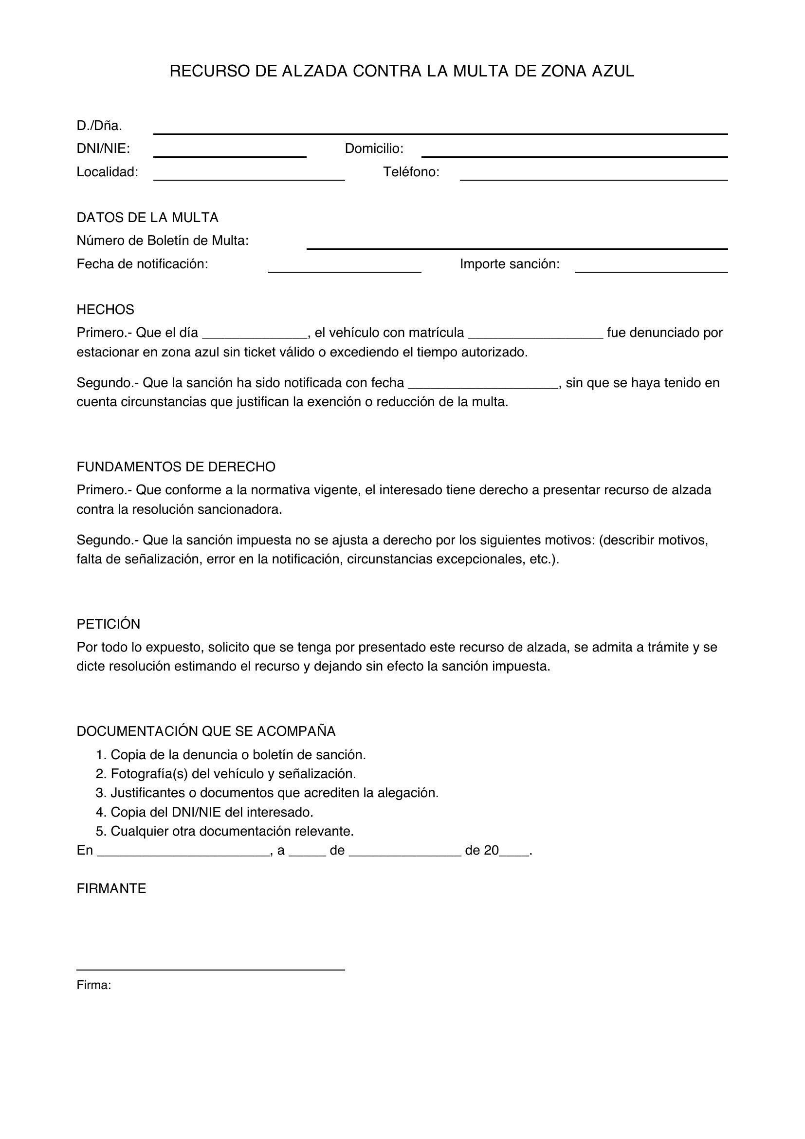 Recurso Multa Zona Azul Modelo